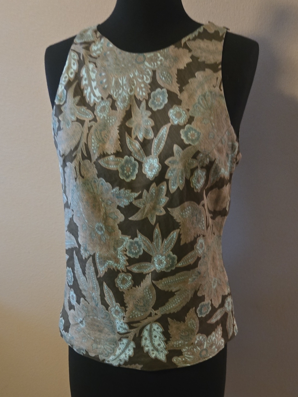LOFT Floral Sleeveless Camisole in Mint and Taupe